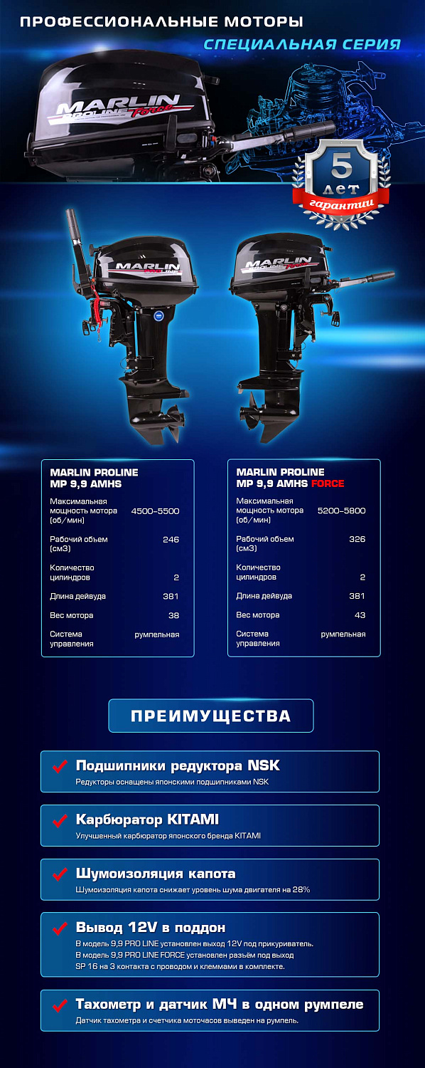 Лодочный мотор MARLIN PROLINE MP 9.9 (20) AMHS FORCE в Уссурийске